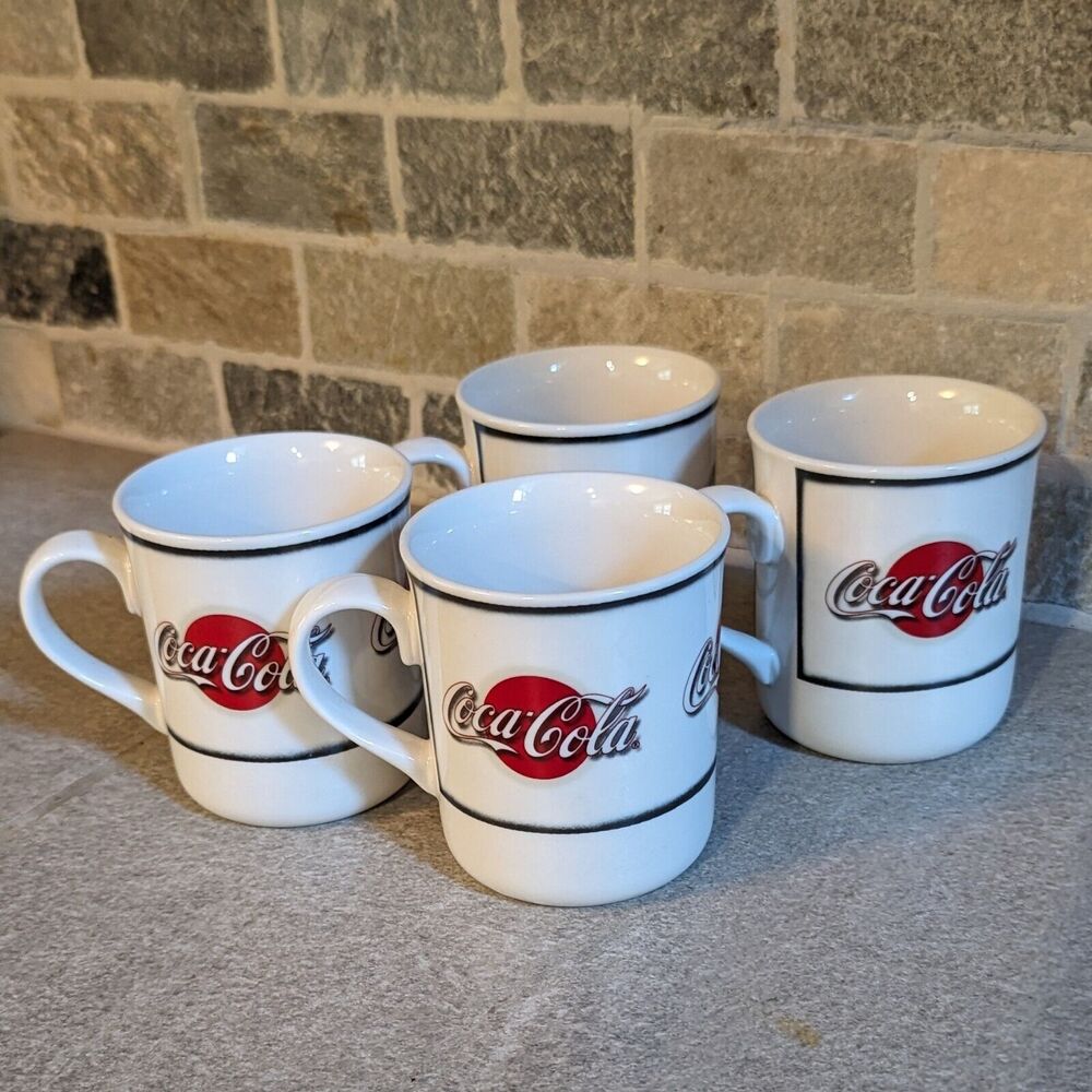 4 Vtg 2002 Coca Cola Coffee Tea Hot Cocoa Mugs Stoneware Sakura